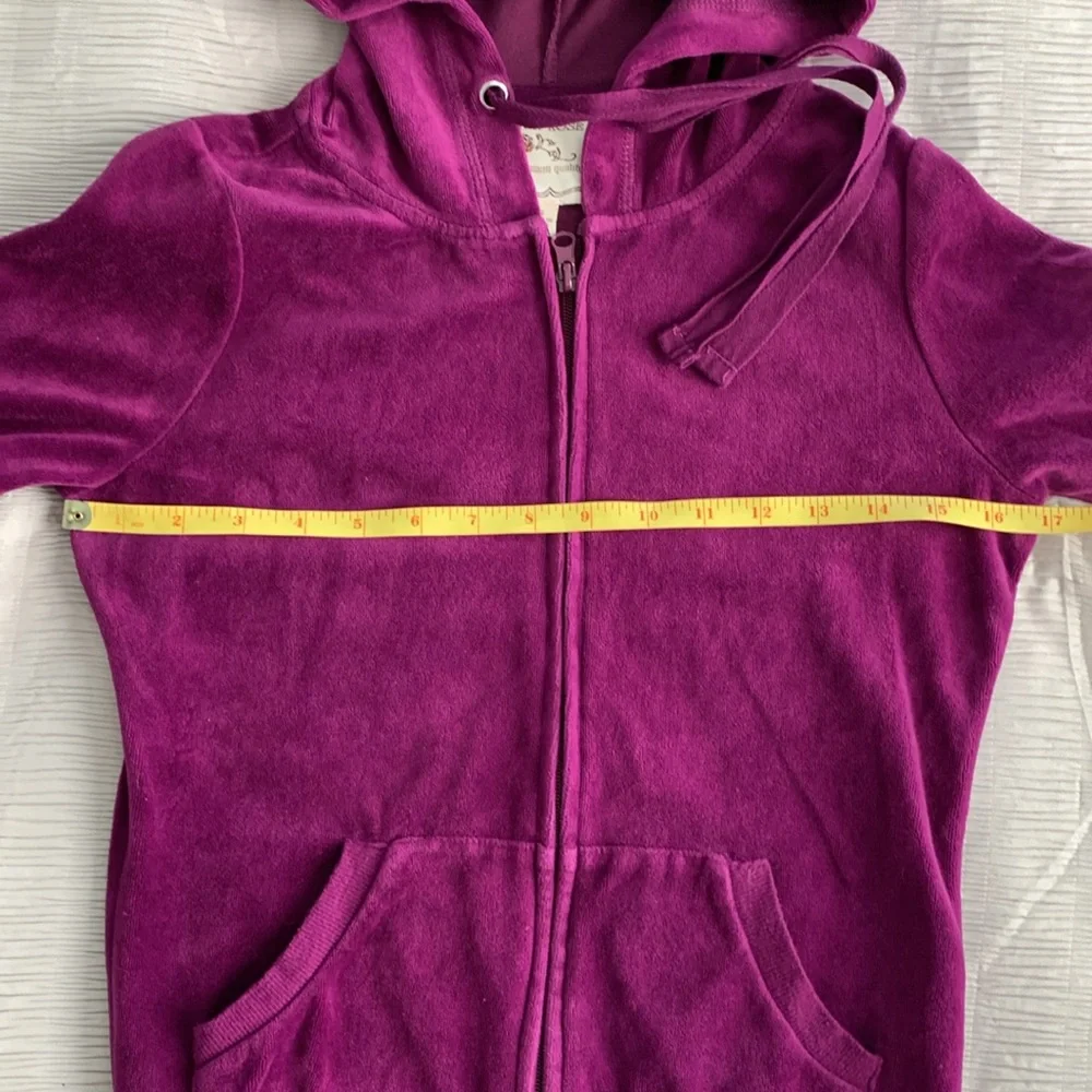 PINK ROSE Girl’s Hot Pink Hoodie Velour Sequin Peace Sign Full Zip Pockets‎ S